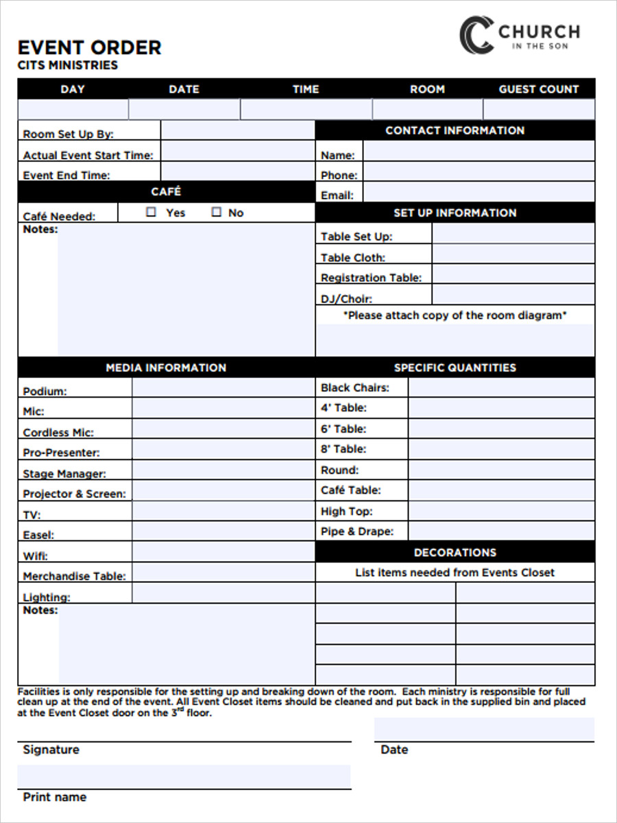 FREE 9  Event Order Forms in MS Word PDF Excel