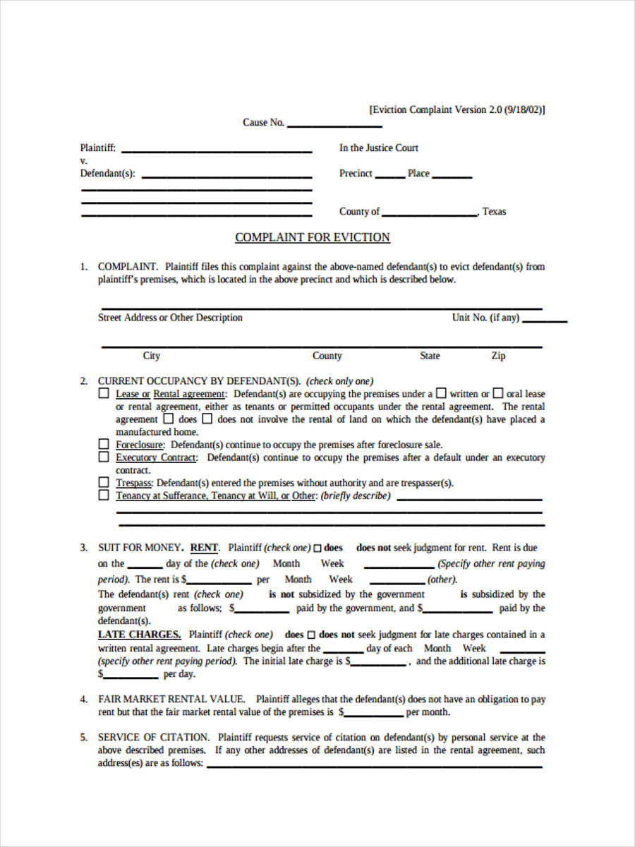eviction complaint in pdf
