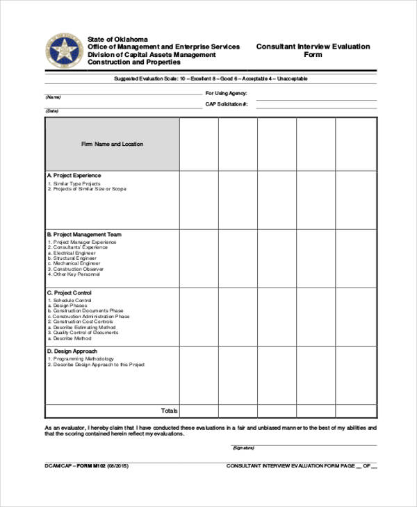 example consultant interview evaluation form