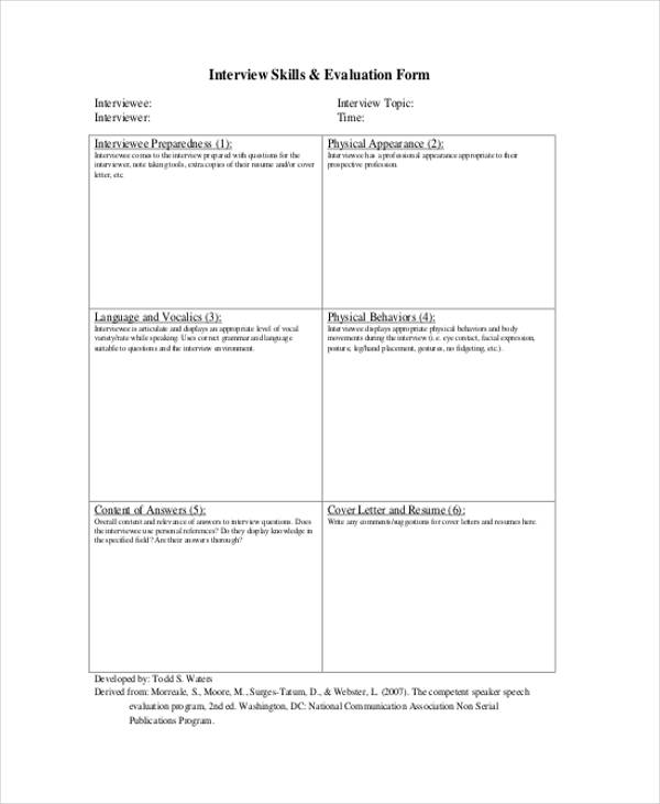 example interview skills evaluation form