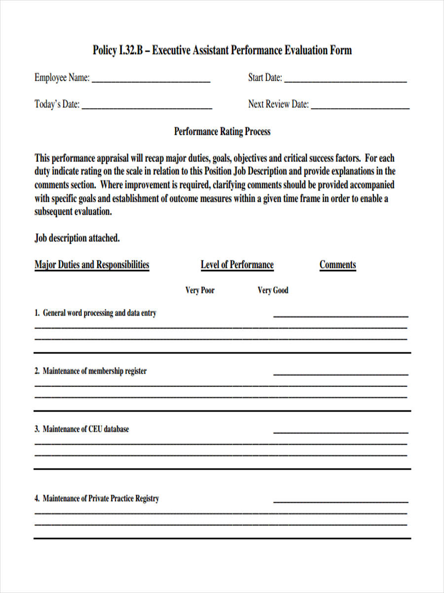 executive assistant review form