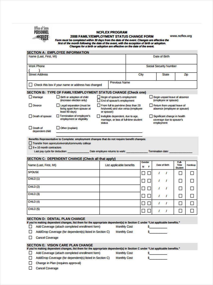 FREE 8 Sample Employment Status Forms In WORD