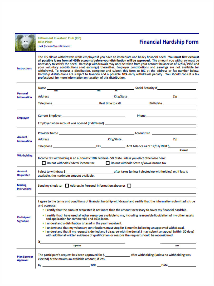 Free 7 Financial Hardship Forms In Pdf Ms Word 1220