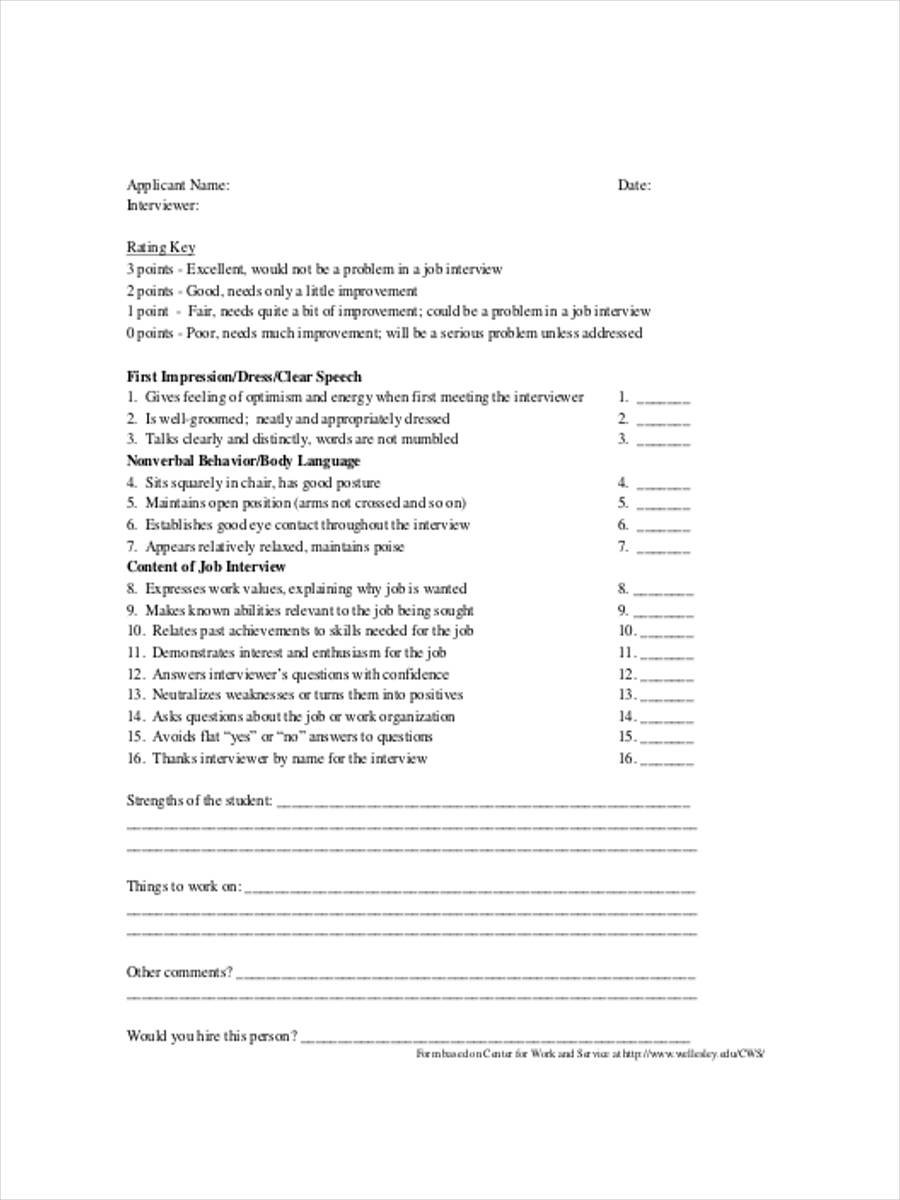 feedback form for student mock interview