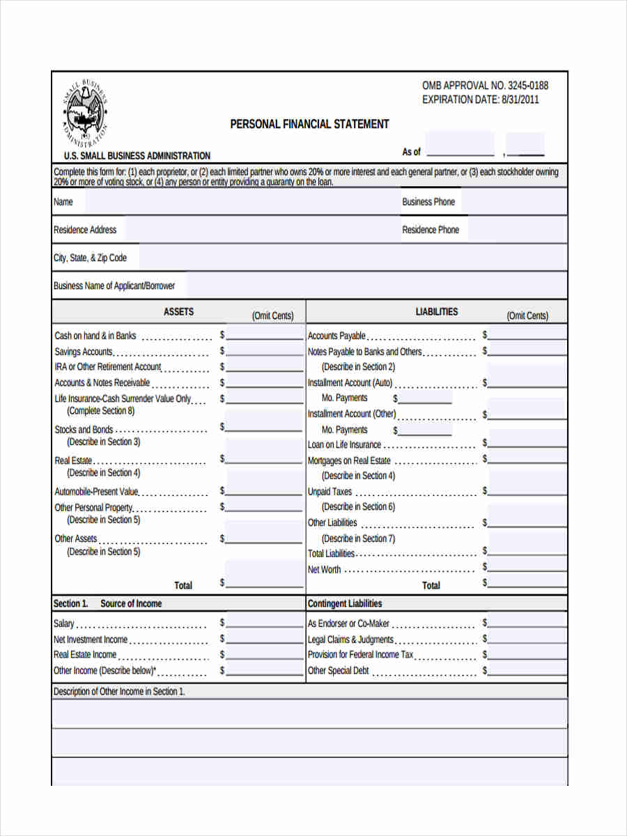 40-personal-financial-statement-templates-forms-templatelab