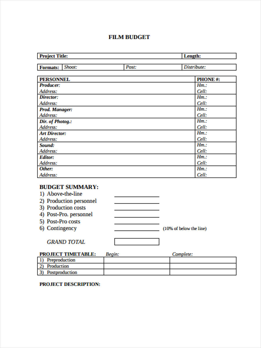FREE 5+ Film Budget Forms in MS Word | PDF