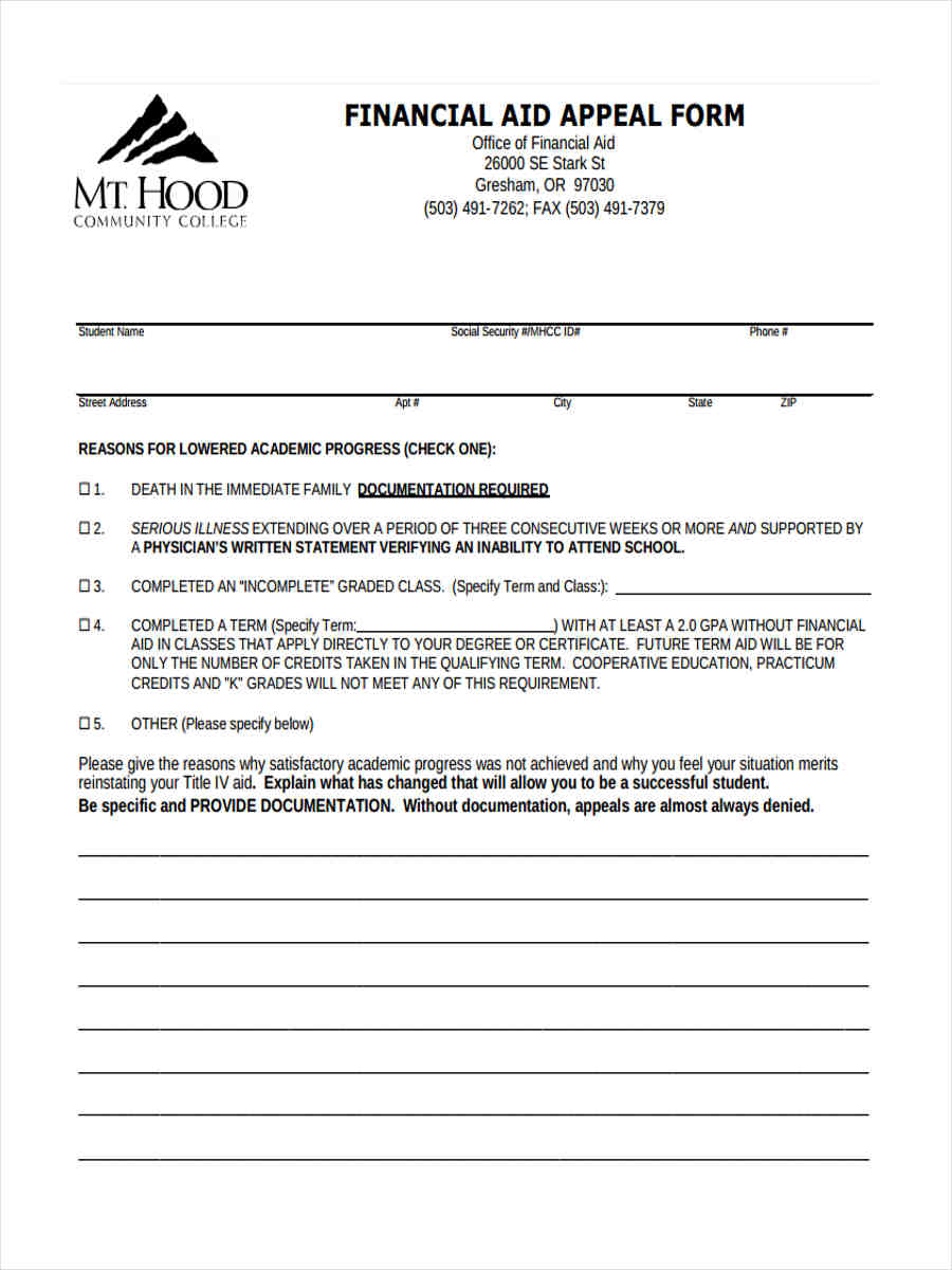 financial aid appeal form