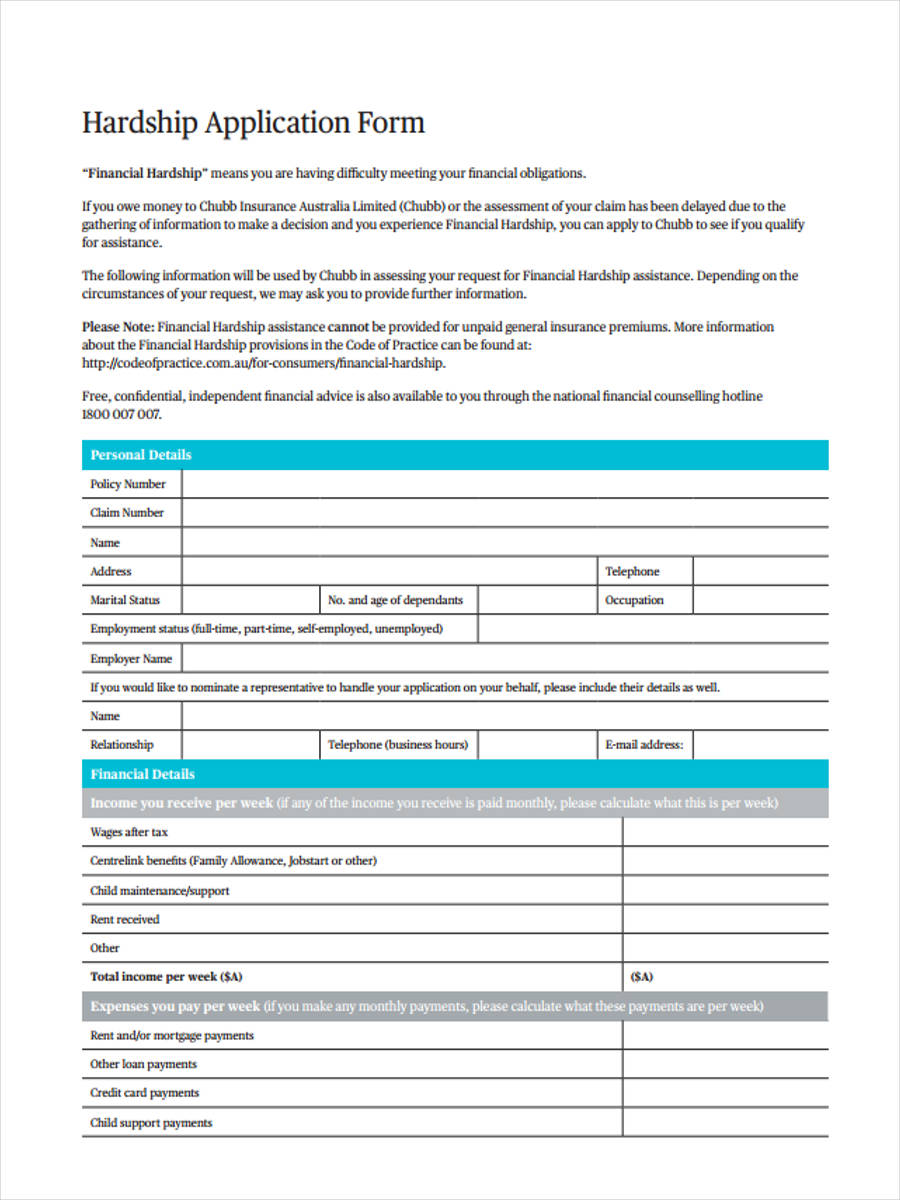 Material requirement form How to apply for financial hardship