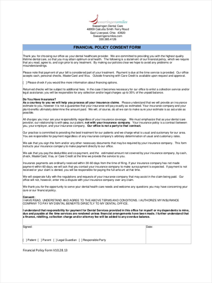 financial policy consent form