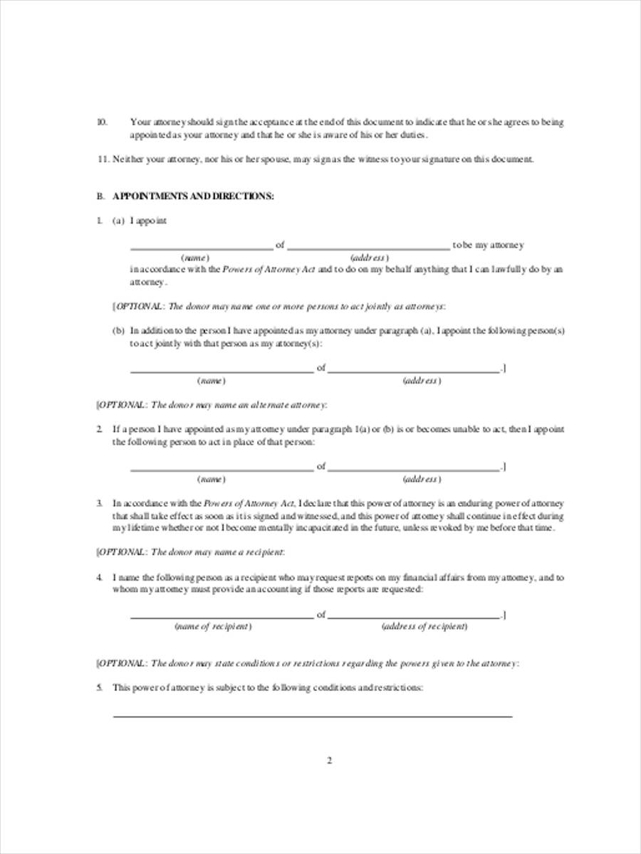 financial power of attorney form example