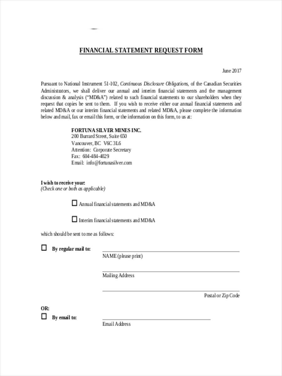 financial statement request form