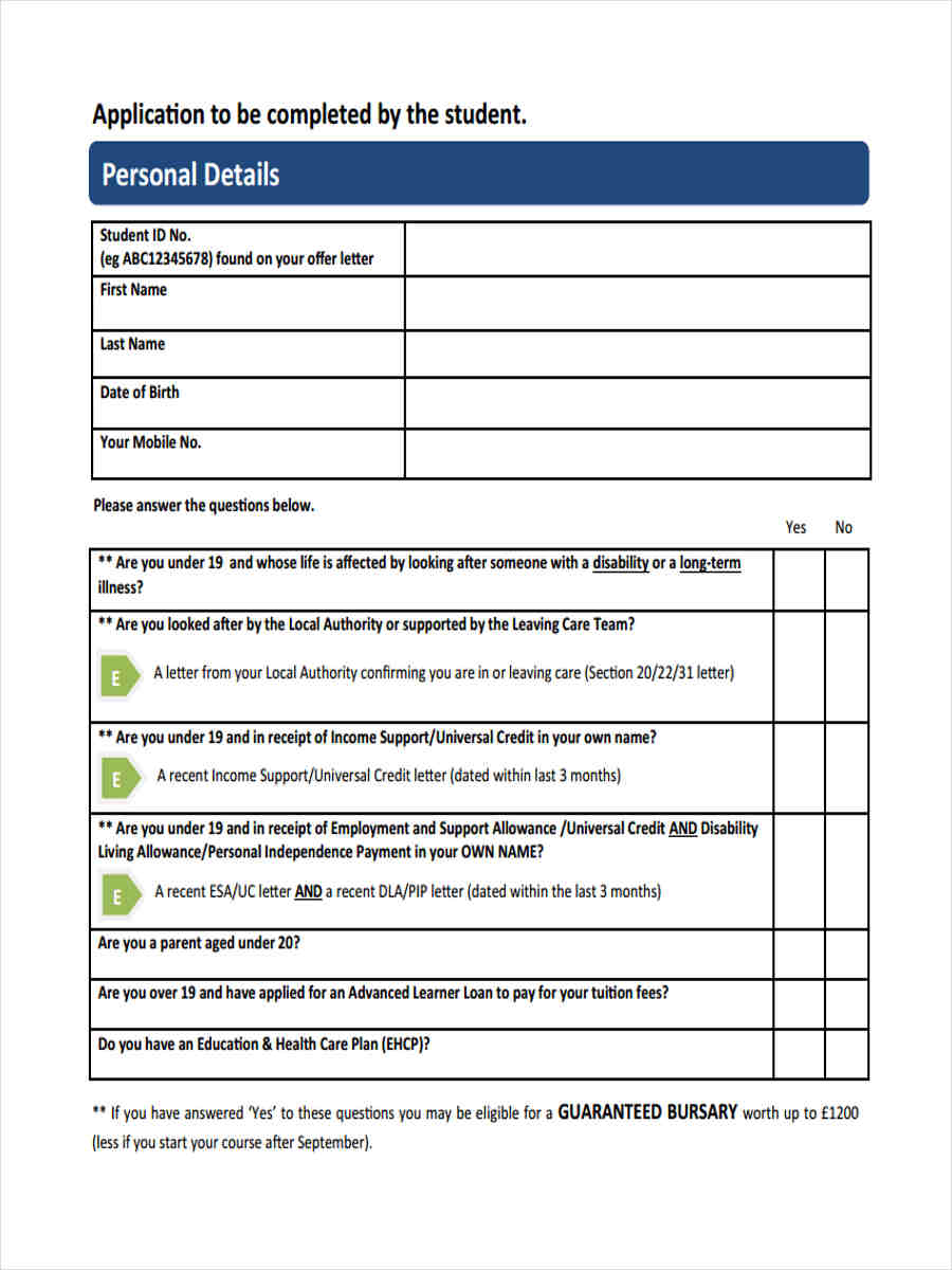 financial support application form