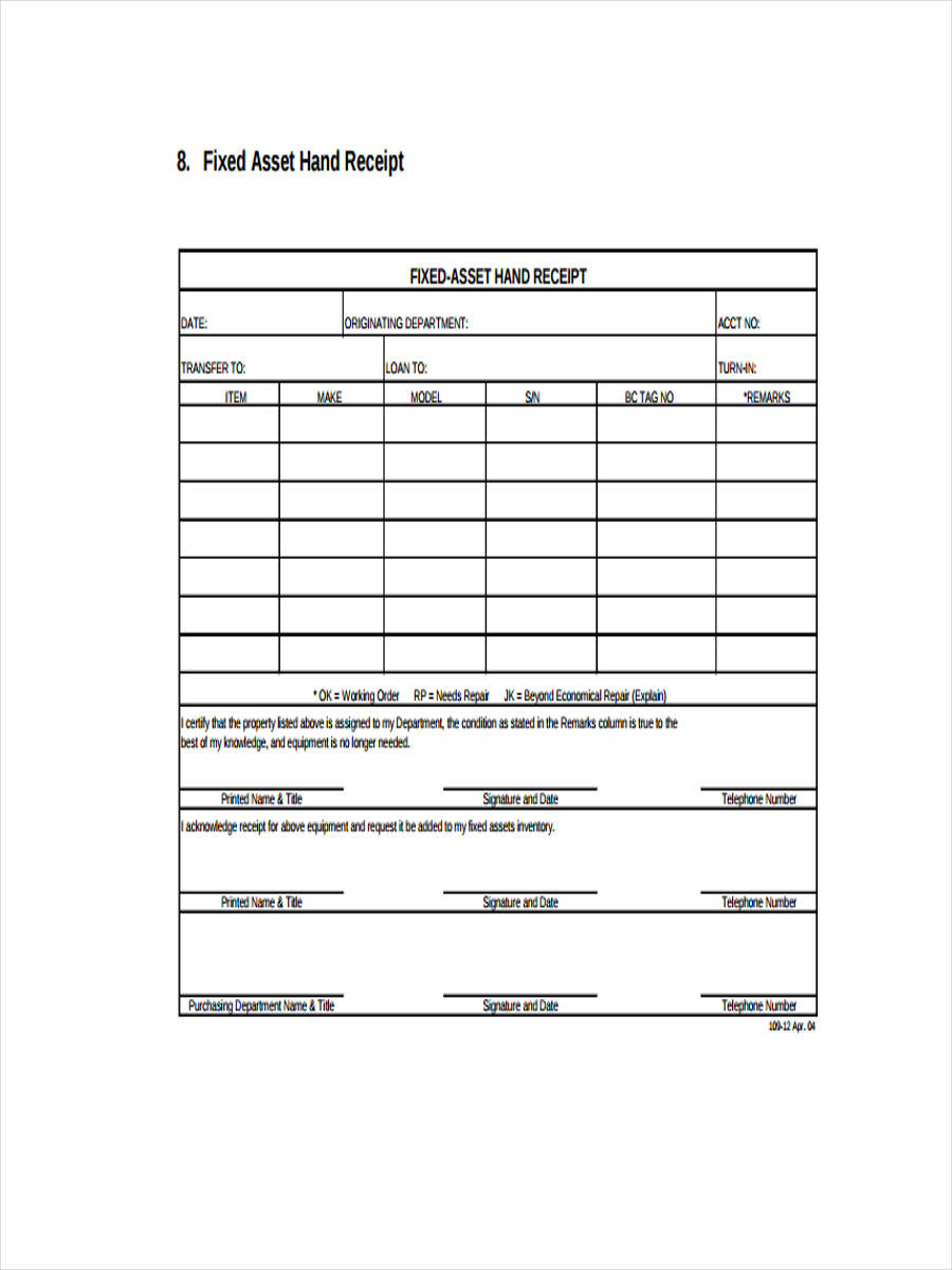 free 6 asset receipt forms in ms word pdf
