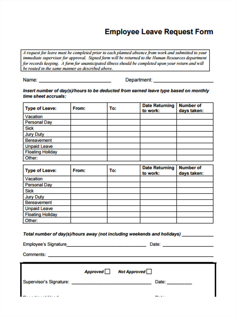 FREE 31 Leave Request Forms In PDF Ms Word Excel