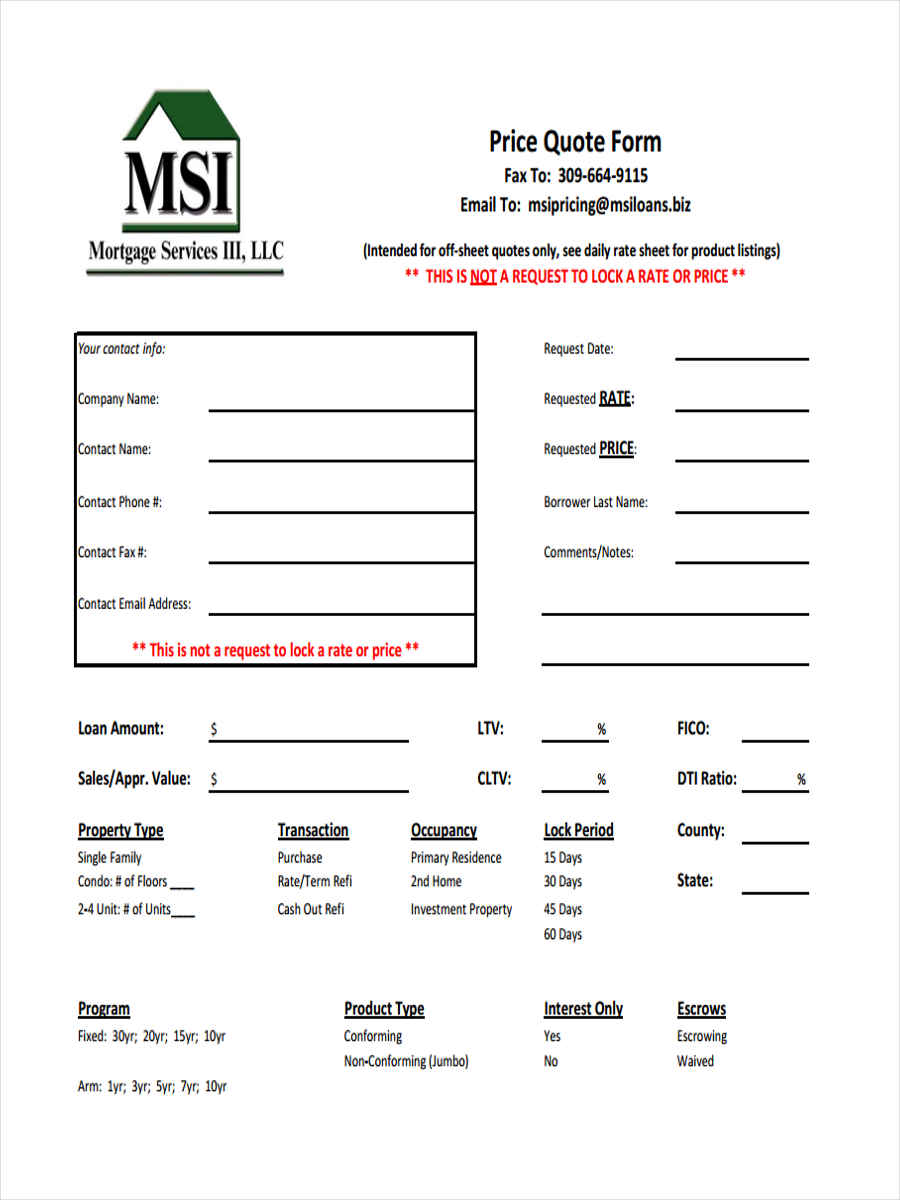 FREE 10+ Price Quote Forms in MS Word PDF Excel