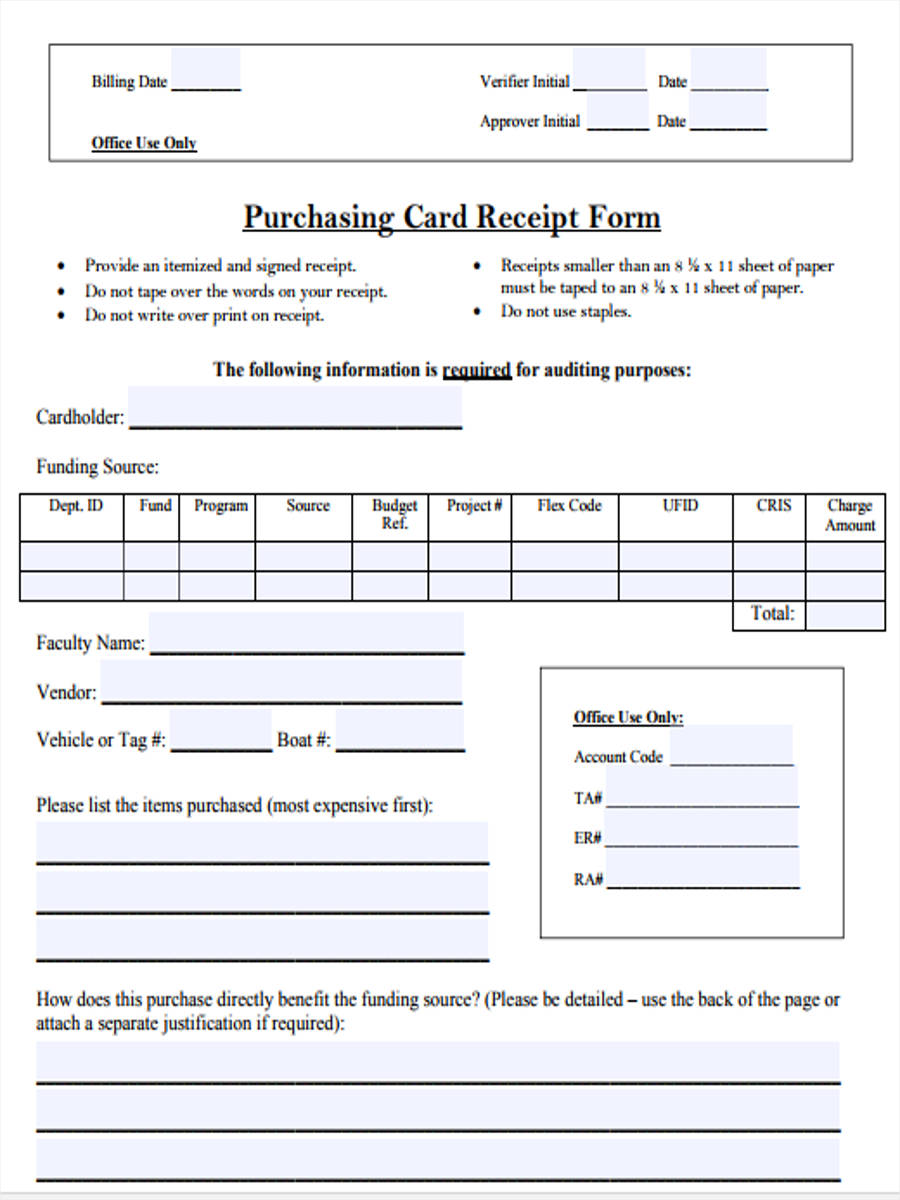 free purchase card form