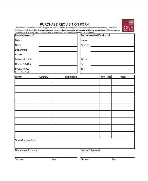 free purchase requisition form