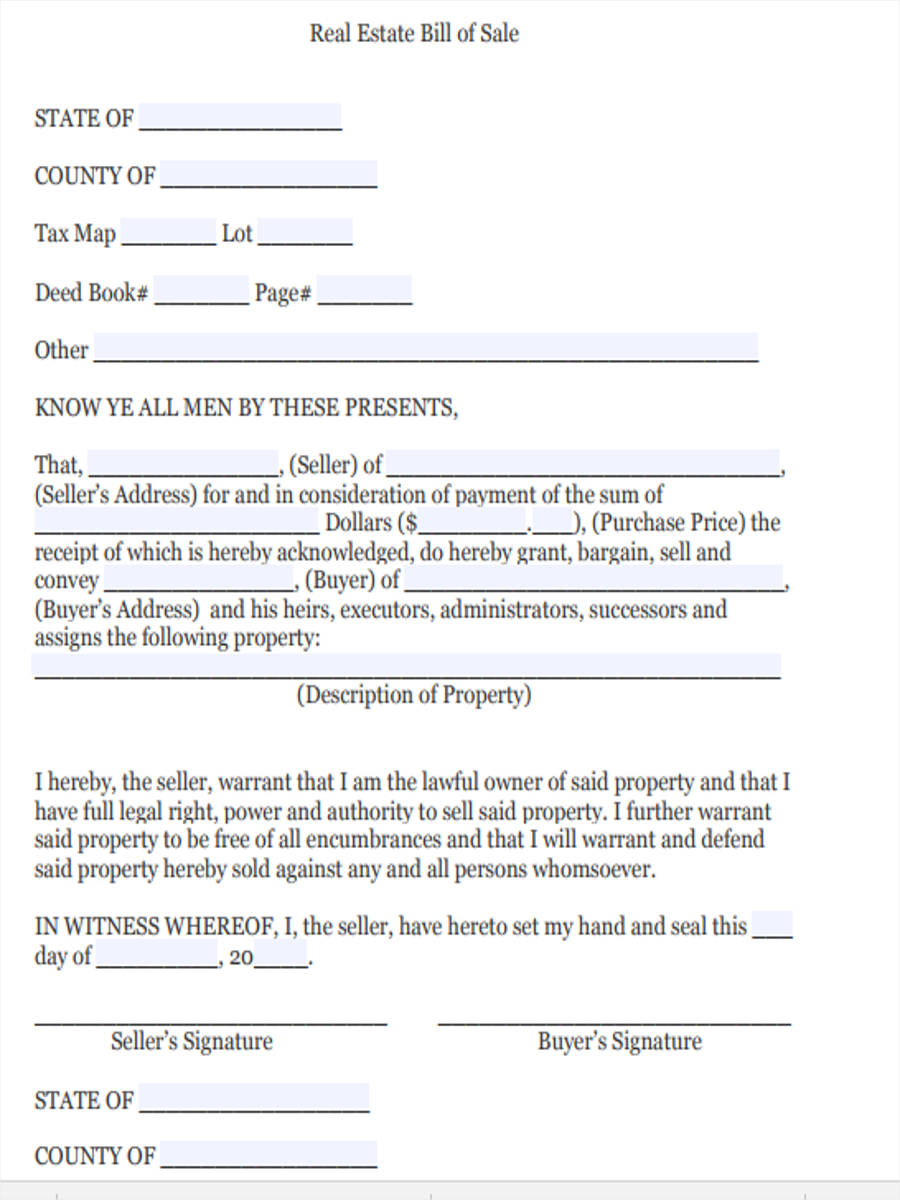 free 6 real estate bill of sale forms in pdf