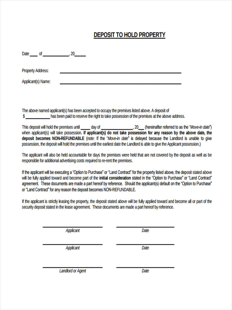 Non Refundable Deposit Agreement Template