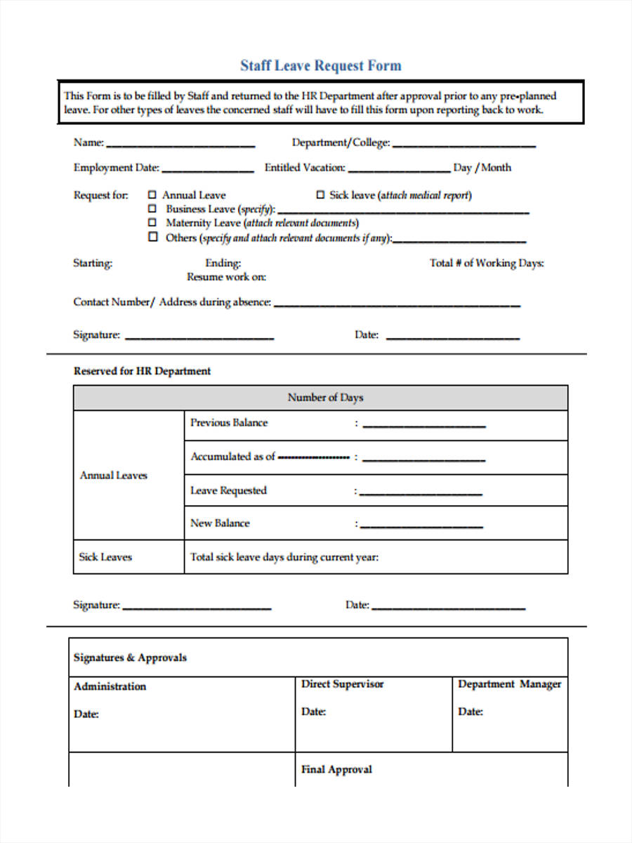 FREE 31+ Leave Request Forms in PDF Ms Word Excel