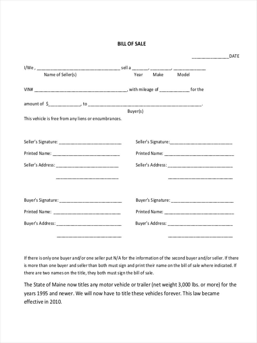 FREE 6 Trailer Bill Of Sale Forms In PDF