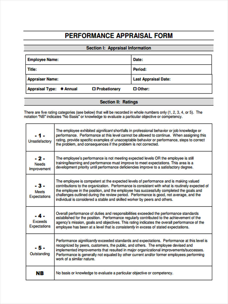 free work appraisal form