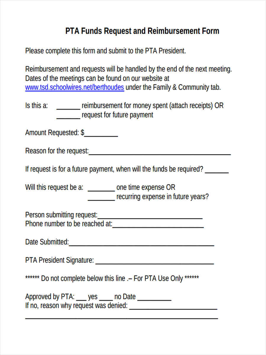 funds request reimbursement form
