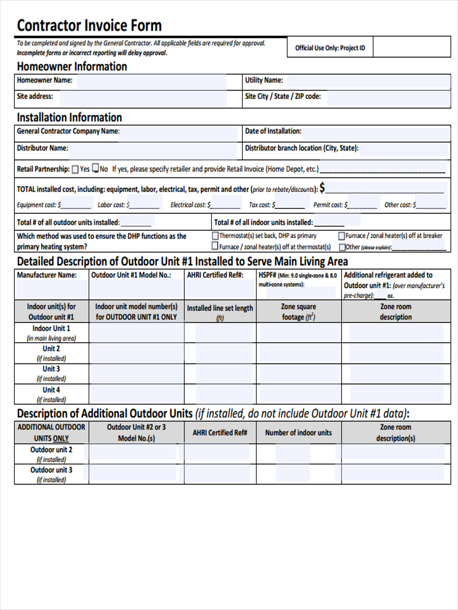 general contractor receipt form