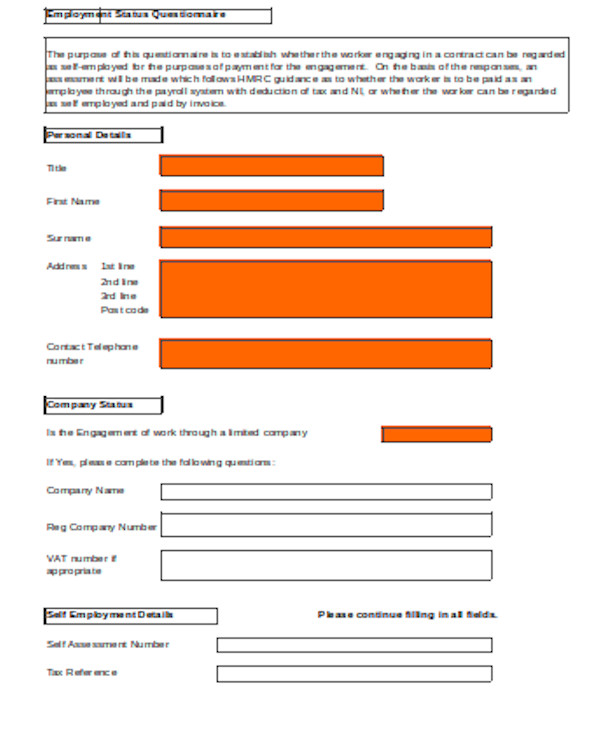 general employment status form