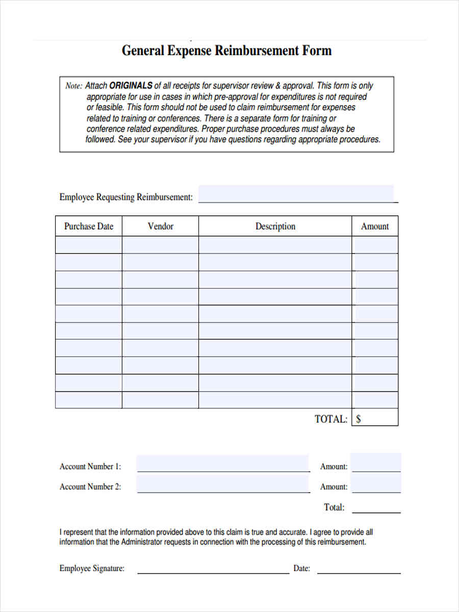 Expense Reimbursement Form Template