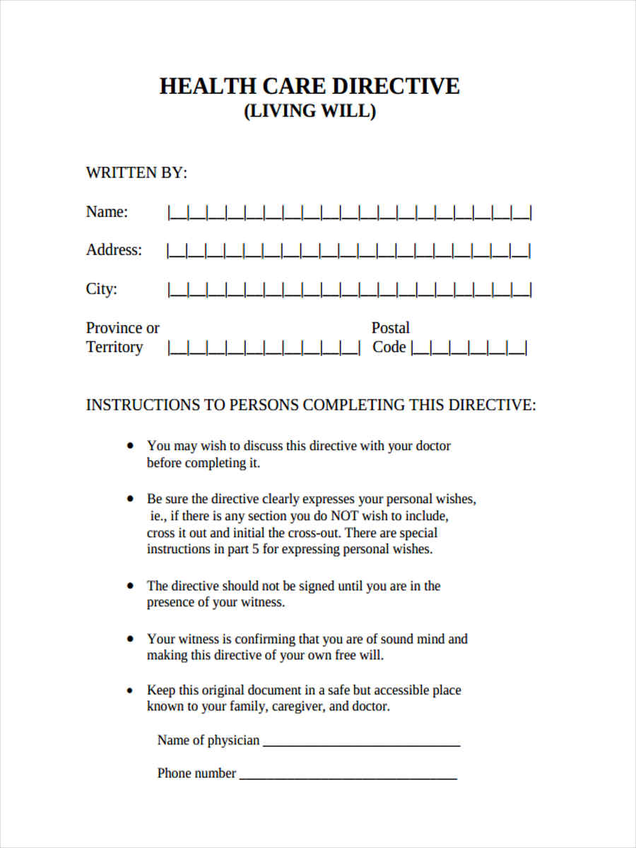 FREE 5  Health Care Directive Forms in PDF MS Word