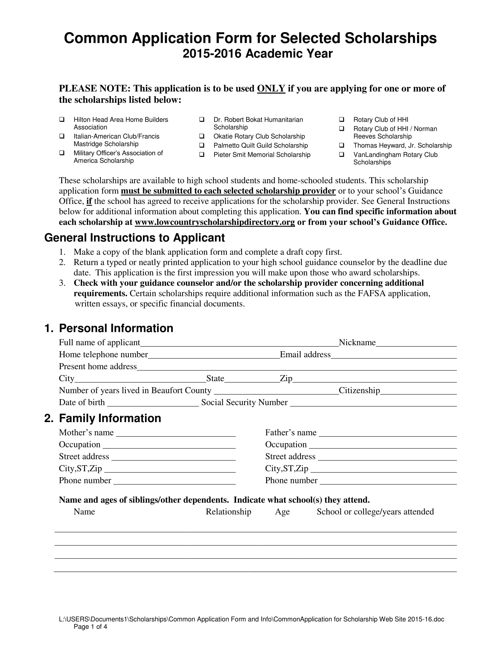 general scholarship application form 1