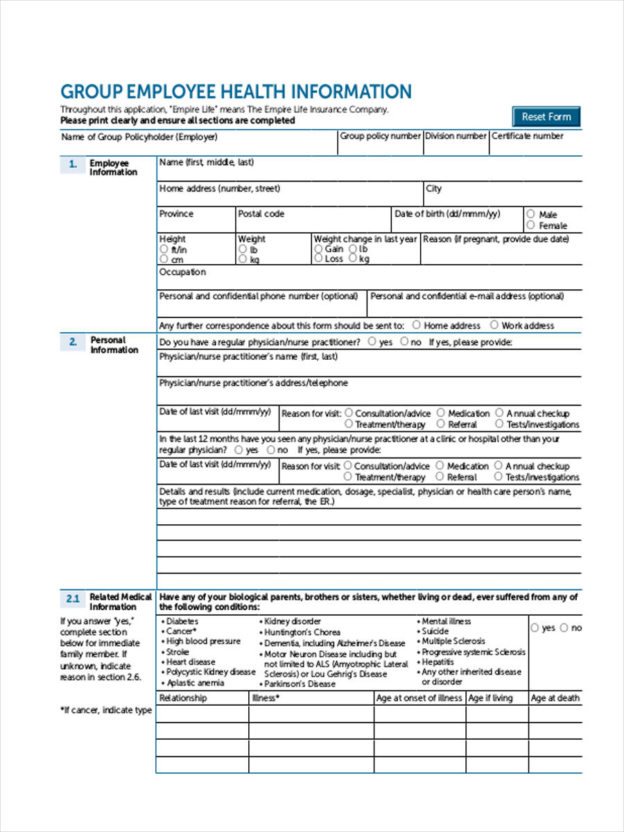 group employee health sample