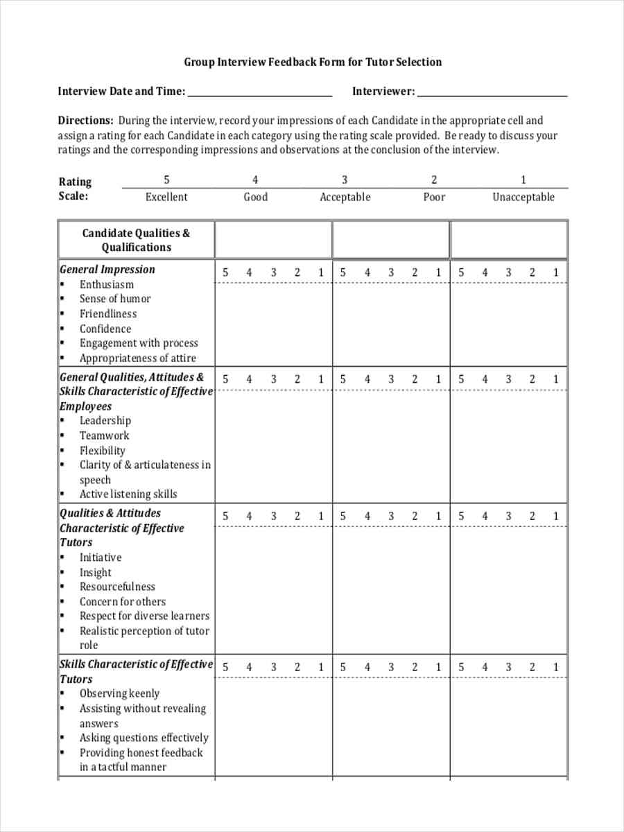  Interview Rating Scale 1 5 Template 