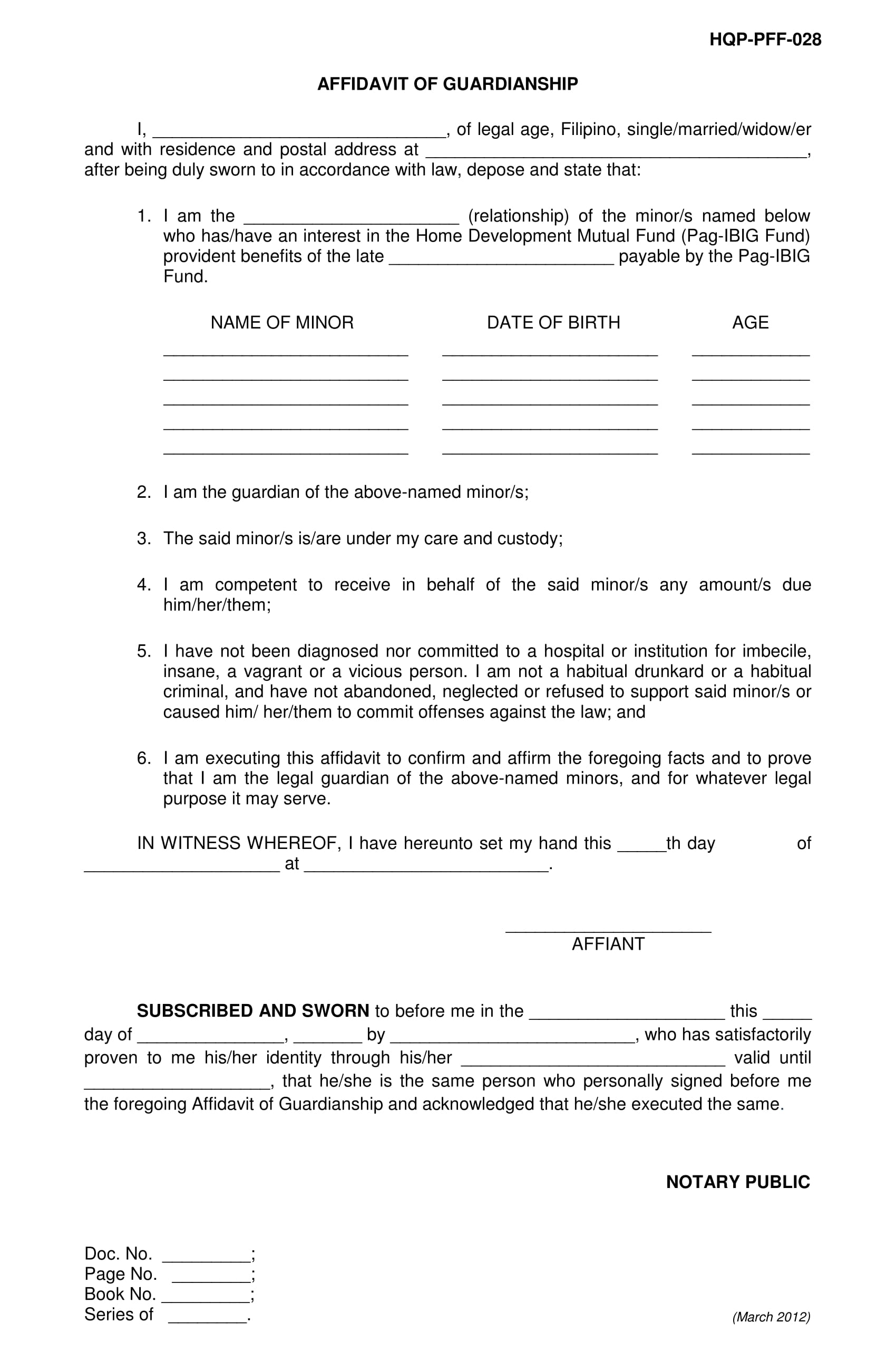 Affidavit Of Guardianship Form For Sss Sss Death Claim Checklist Vrogue