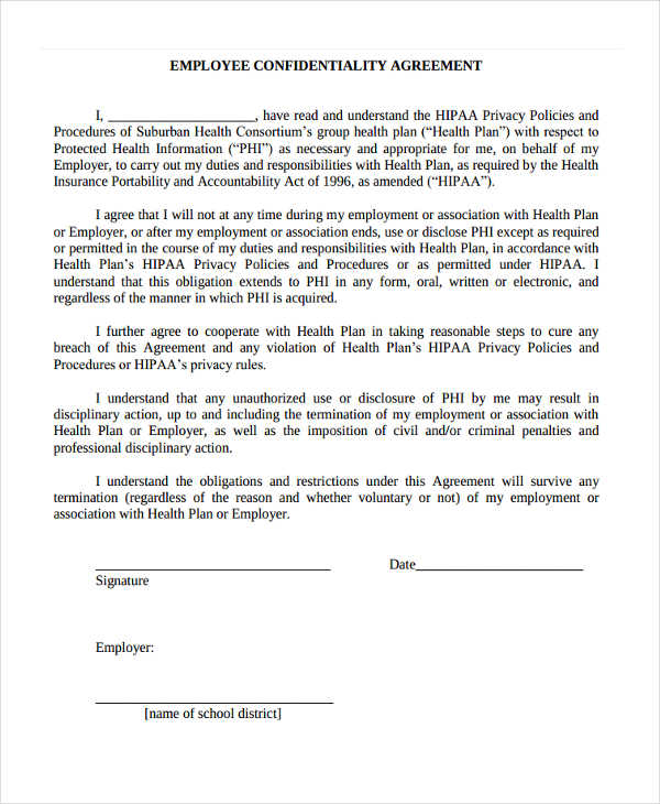 hipaa employee confidentiality agreement form