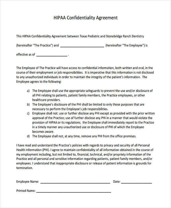 hipaa employee confidentiality agreement form1