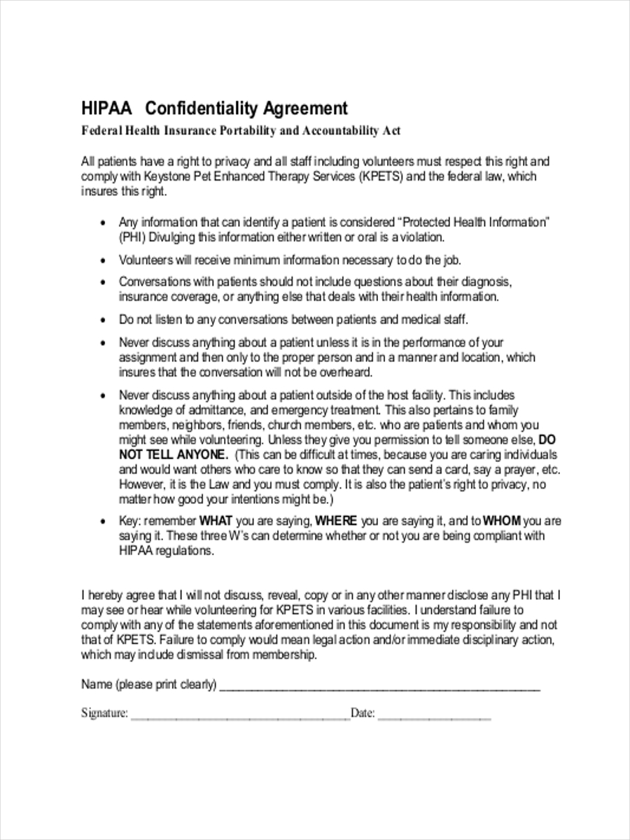 hipaa volunteer confidentiality agreement form