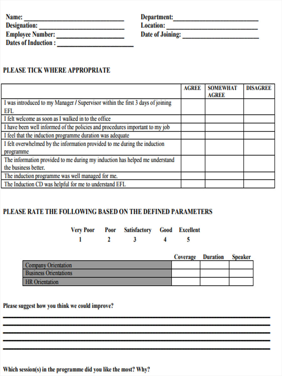 FREE 11+ Induction Feedback Forms in PDF | Ms Word