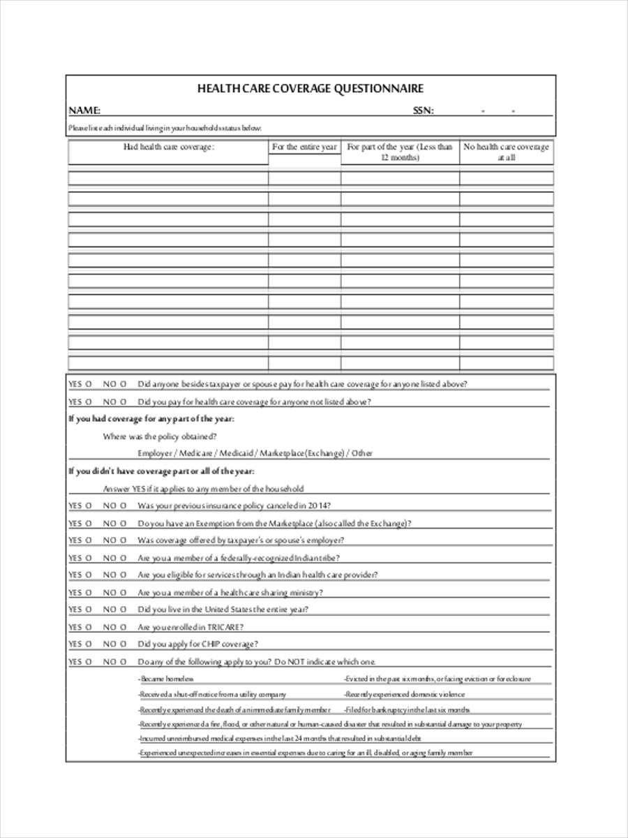 health care coverage questionnaire