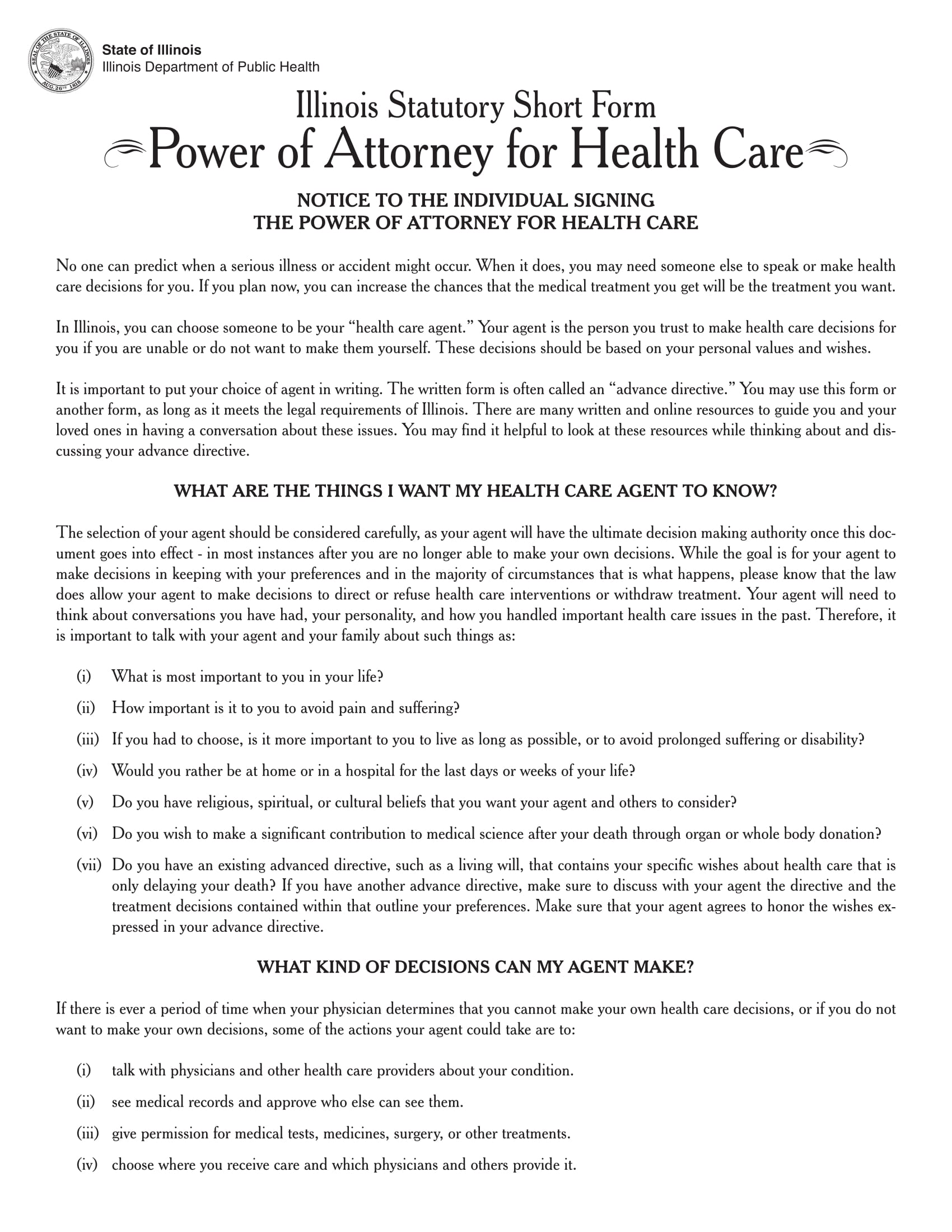 health care power of attorney form sample