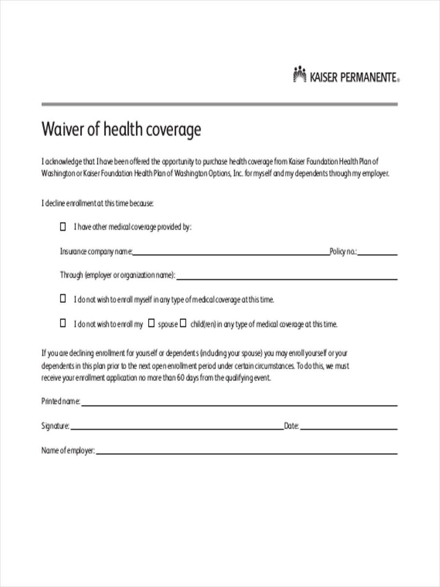 Health Insurance Waiver Form Template