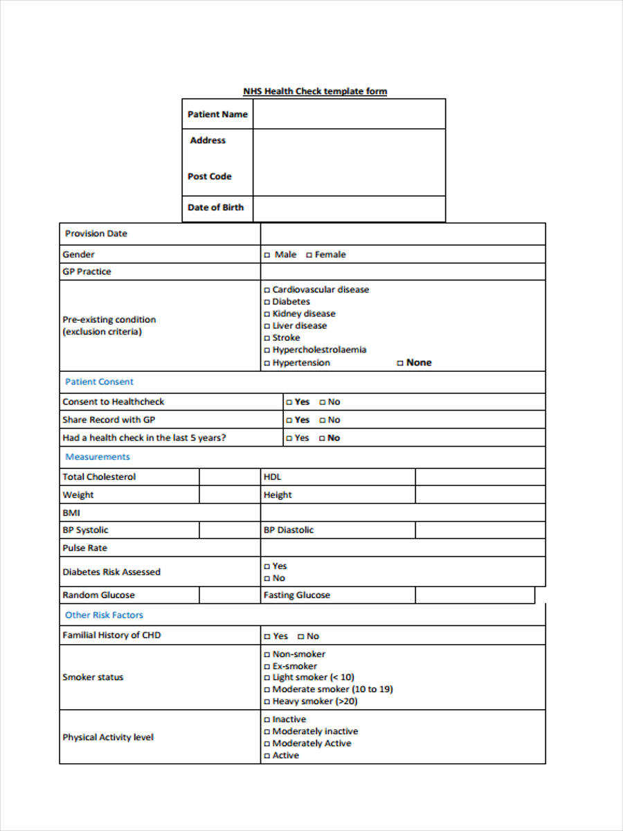 health check template form