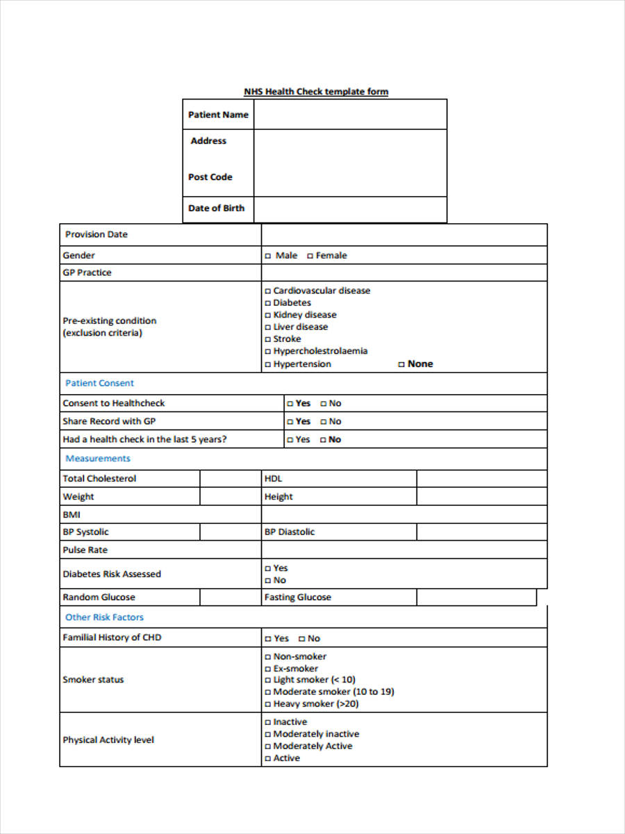 form health 307 Health Sample, Check 8 Example Free Form   Samples Format