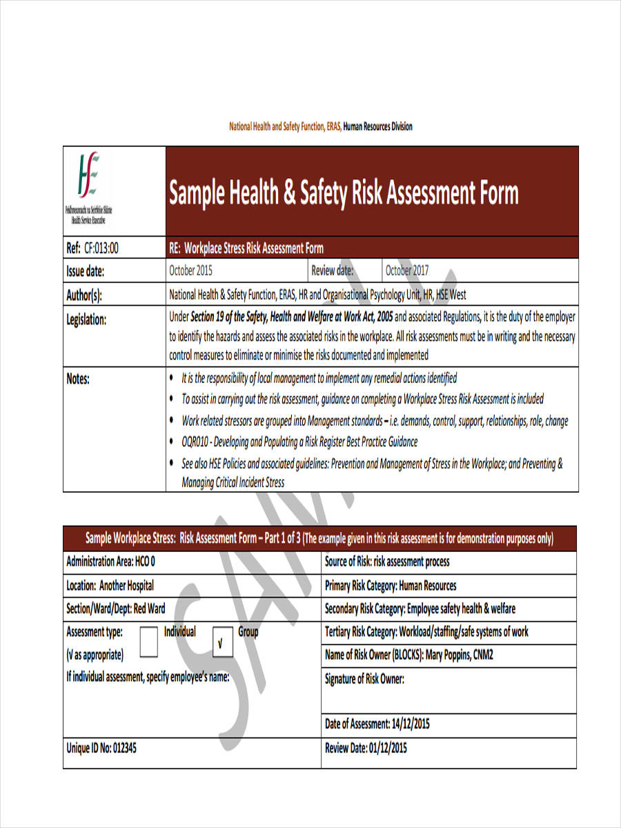 FREE 7 Standard Risk Assessment Forms In PDF Ms Word