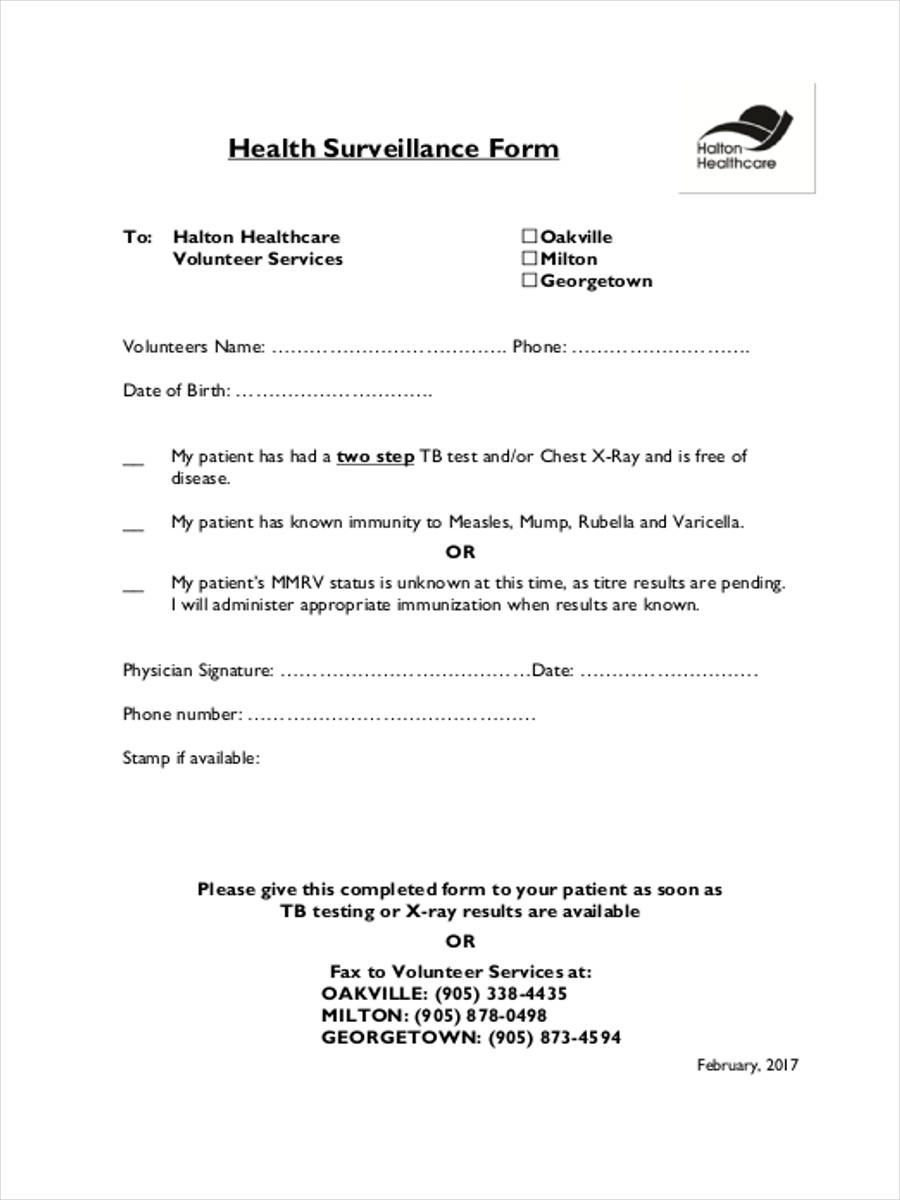 health surveillance clearance form