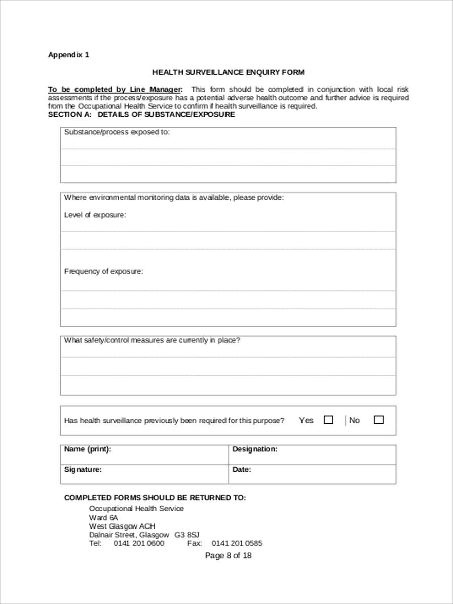 FREE 6 Health Surveillance Forms In PDF