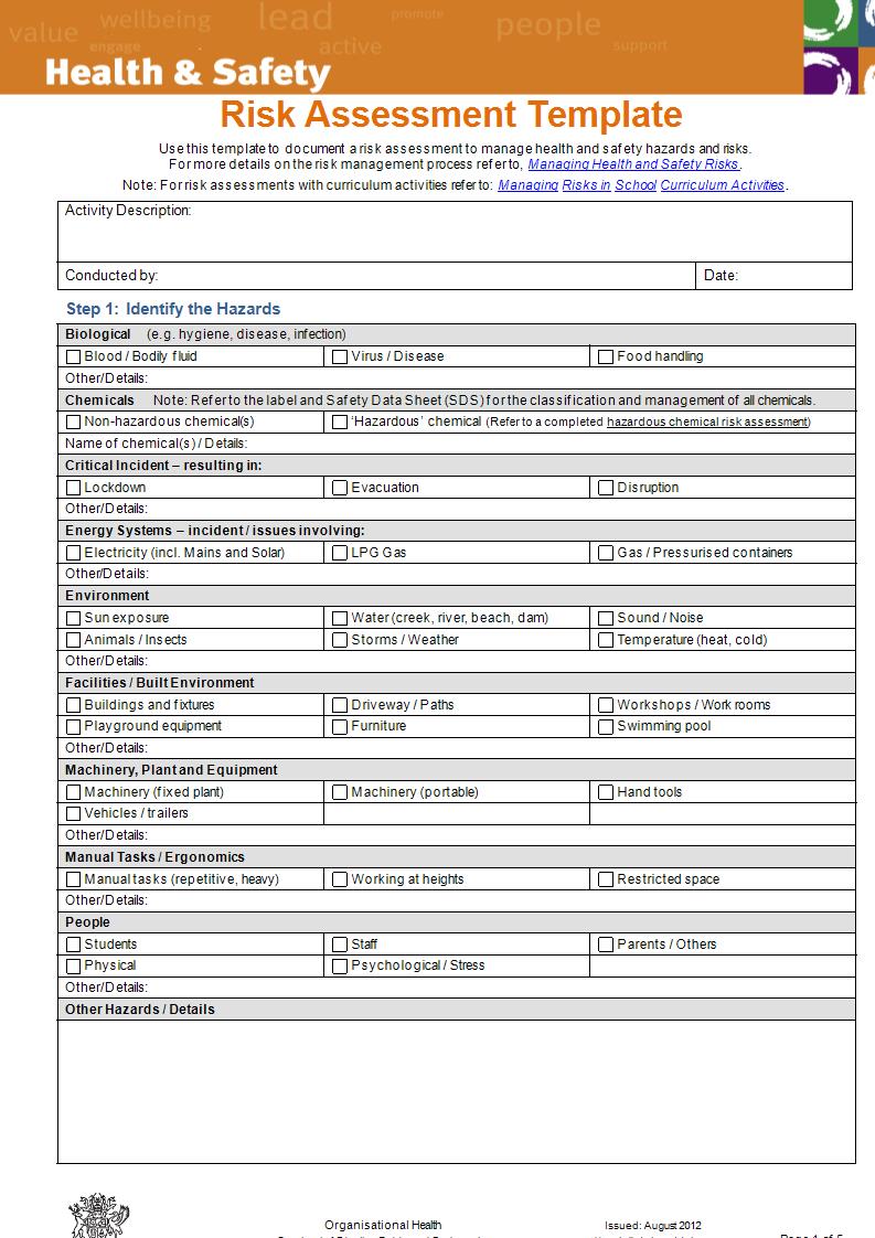 health and safety risk assessment template