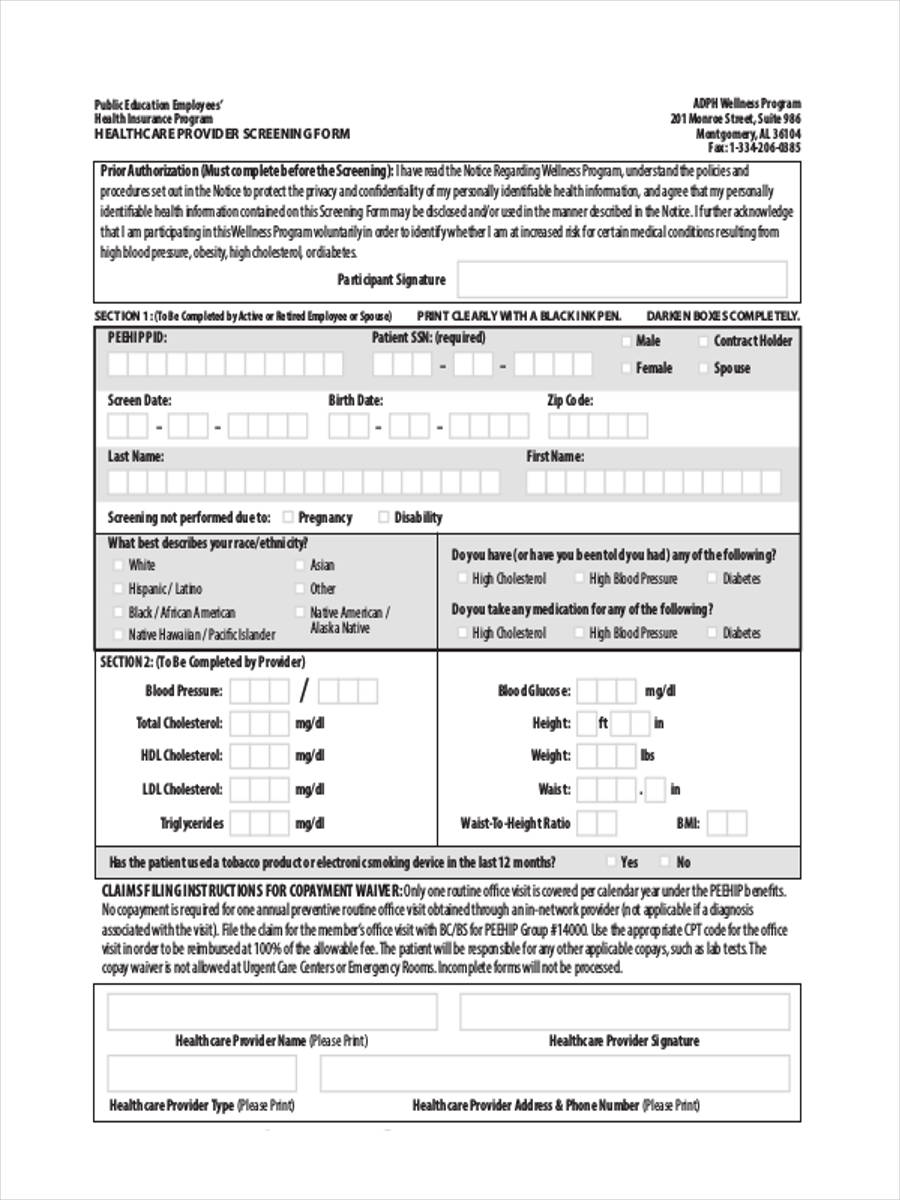 healthcare provider screening form