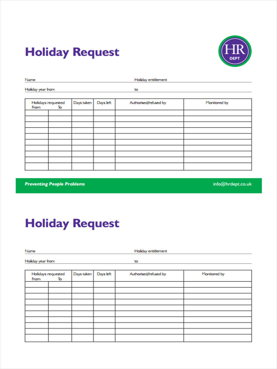 Free Holiday Request Form Template Excel Printable Templates